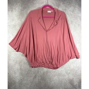 Postmark Anthropologie Top Womens M/L Rose Pink Batwing Surplice Smocked Hem